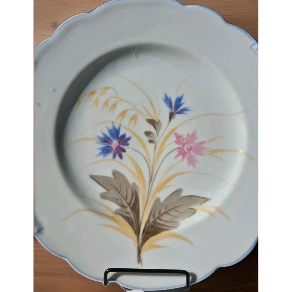BSM Platter Brother Schwalb Merklin Austria Bohemia Scalloped Blue Rim Plate